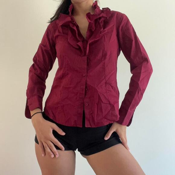 Burgundy red long sleeved top - Picture 1 of 7